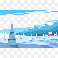 卡通雪原风景矢量图