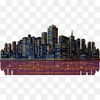 手绘黑色都市高楼