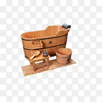现代中国风橡木浴桶带挂框水瓢