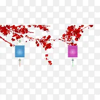 红梅上的灯笼psd分层图