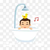 洗澡的男孩哼唱歌曲插画