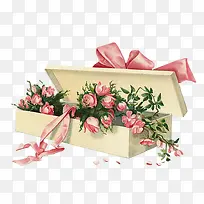 手绘 花朵 礼物盒 带子png素材