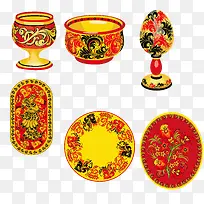 中国古典花纹器皿矢量素材