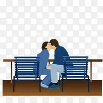 坐在长椅上接吻的情侣