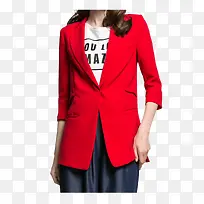 鲜红色中款女西装七分袖素材