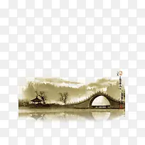 中国风水墨风断桥风景素材背景