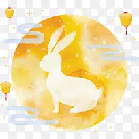 水彩手绘玉兔和月亮