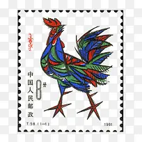 手绘公鸡邮票
