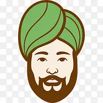 绿色头巾阿拉伯人头像