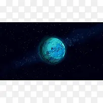 卡通蓝色星球陨石带海报背景