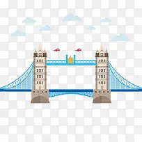 卡通伦敦大桥云朵桥梁素材