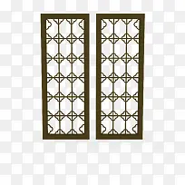 两个棕色古典中式花窗