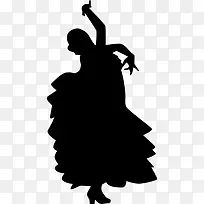 女性的弗拉门戈舞者黑色的轮廓形状图标
