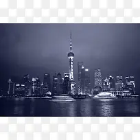 上海夜景城市上空