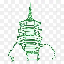 杭州标志性建筑线稿