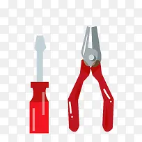 矢量扁平化红色螺丝刀工具素材