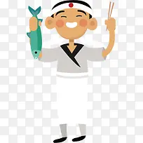 矢量图日本做鱼厨师