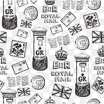 手绘英国邮票花纹