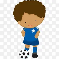 卡通踢足球的黑人非洲小男孩
