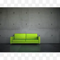 靠在墙壁上的绿色沙发