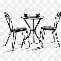 咖啡馆餐桌椅手绘图