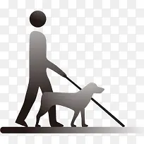 银色渐变导盲犬盲人