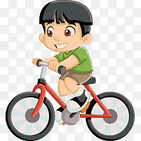 手绘卡通骑自行车的男孩