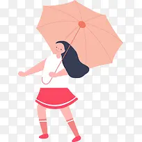 手绘卡通打着伞的女人