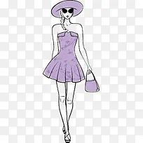 紫色真丝连衣裙手绘图