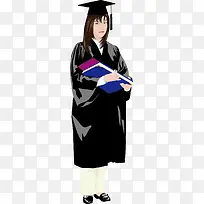 手绘穿学士服的女大学生