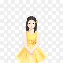 黄色连衣裙少女图稿