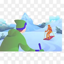 男子雪地滑雪