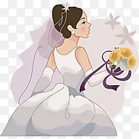 手绘紫色背景新娘