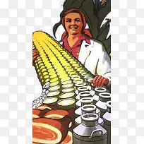 创意农夫手中的玉米变成罐头火腿