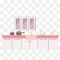 卡通手绘粉色厨房