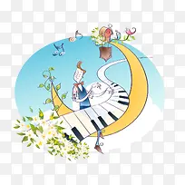 矢量弹电子琴的卡通人物
