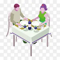 矢量卡通餐厅约会