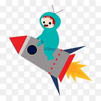 卡通坐火箭飞船的男孩PNG