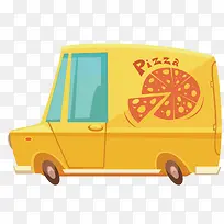 卡通黄色披萨送餐车png