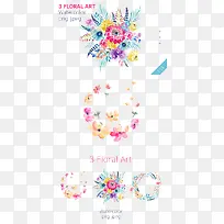 水彩花环堆花素材