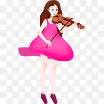插画小女孩拉小提琴