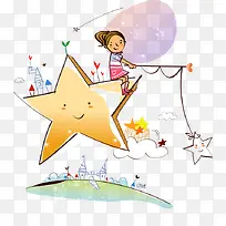 童年趣事六一儿童节卡通手绘梦想童话星星