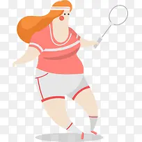 打羽毛球的肥胖女人