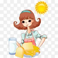 美女做早餐矢量