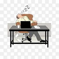 漫画插图办公乏力睡着的人