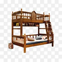 美式儿童高低床双层床-胡桃木组
