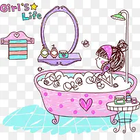 洗澡照镜子的女孩高清免扣素材