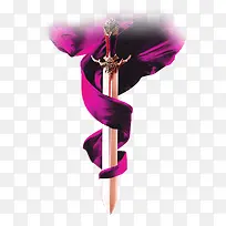 紫色大气宝剑绸带装饰图案