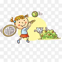 打网球的小女孩矢量