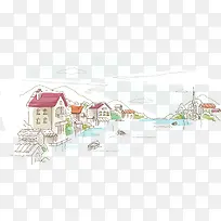 矢量湖边小镇